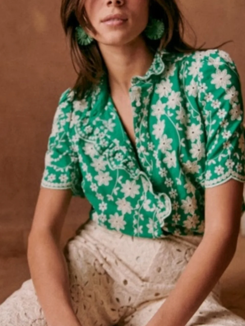 Sezane Dahlia green short-sleeve blouse - Picture 10 of 11